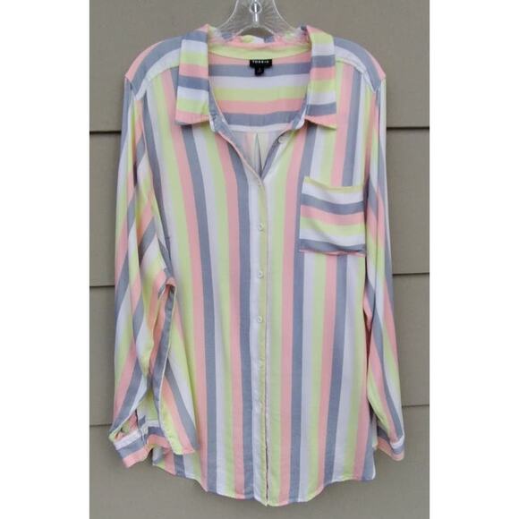 Torrid Multi Stripes Button down Shirt Top Blouse Tunic Pastels Size 4 - 4XL - Picture 10 of 10